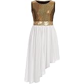 IDOPIP Praise Dance Overlay for Girls Metallic Sequin Praise Dance Dress Asymmetrical Worship Tunic Liturgical Dancewear 3-10