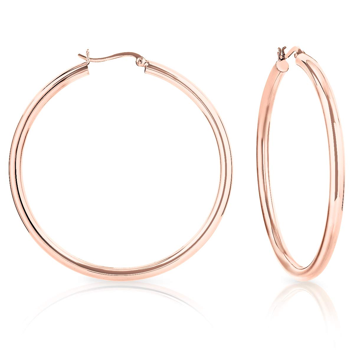 DTPSilver - 925 Sterling Silver Rose Gold Plated Creole Hoops Earrings - Thickness 4 mm - Diameter 60 mm