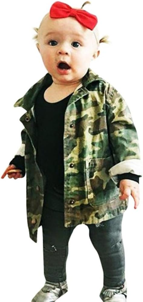 Kavitoz Baby Infant Girls Boy Camouflage Letter Denim Coat Cloak Jacket Thick Clothes