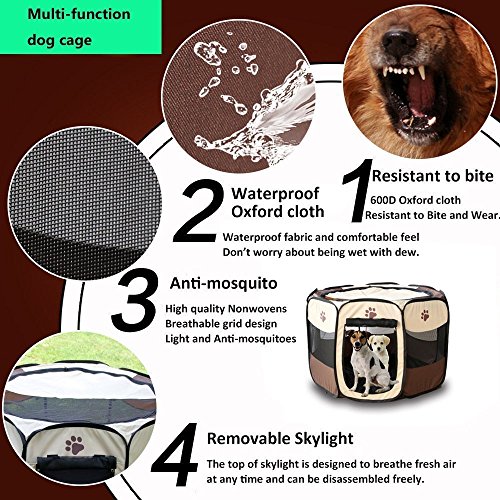 UNFADE MEMORY Portable Foldable Pet Playpen, Indoor/Outdoor, Dog/Cat/Puppy Exercise Pen Kennel, Removable Mesh Shade Cover, Dog pop up Silhouettes pet Pen - Gray, M - Thumbnail 5