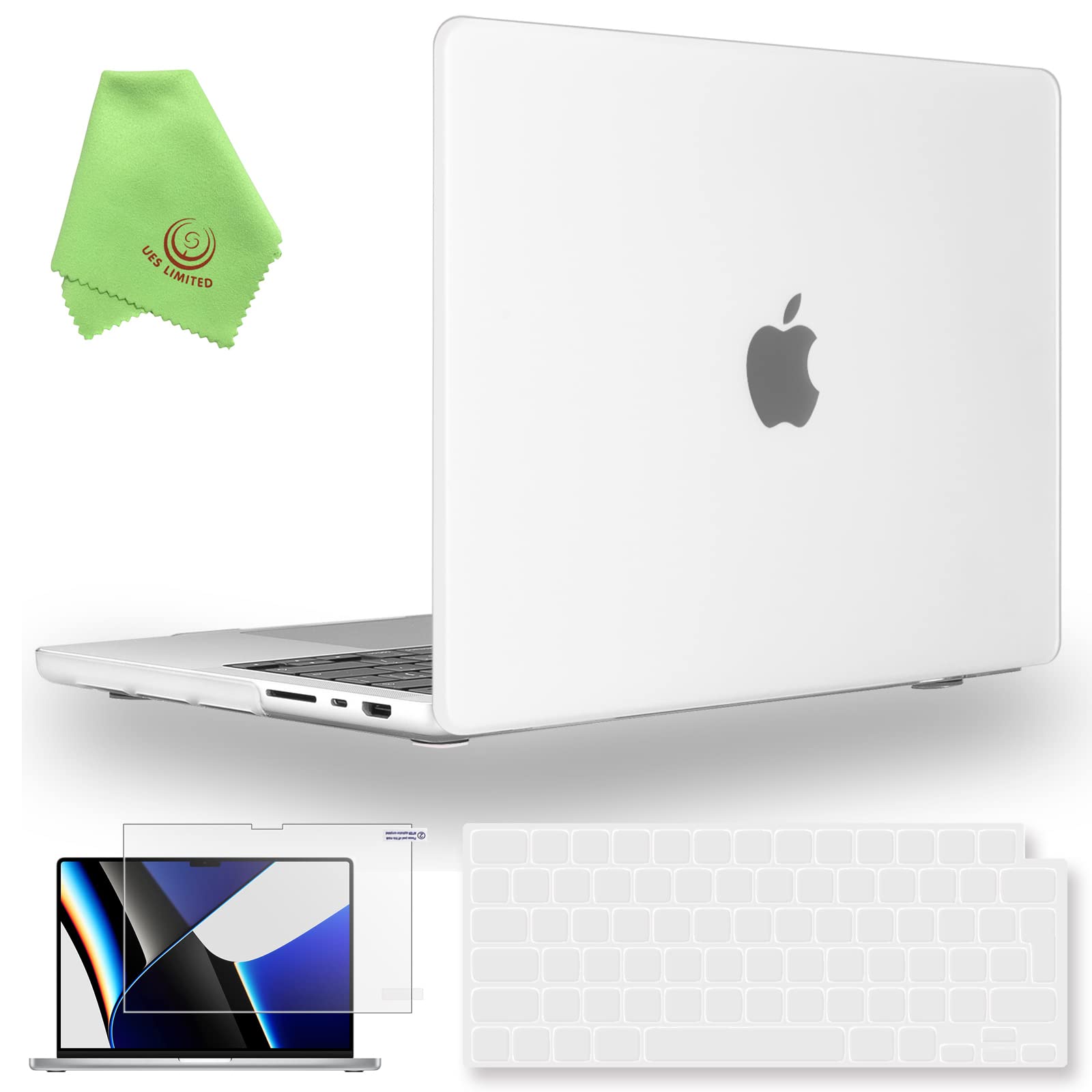 UESWILL 3in1 Compatible with MacBook Pro 14 inch M5 M4 M3 M2 M1 Pro Max chip (2021-2026 Release), Matte Hard Shell Case + UK Layout Keyboard Cover + Screen Protector, Frosted Clear