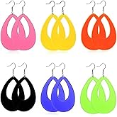 Dreuyet 6 Pairs 80s Classic Big Earrings Acrylic 90s Retro Neon Earrings Acrylic Geometry Oval Waterdrop Earrings for Women Statement Earrings Colorful Retro Costume Jewelry