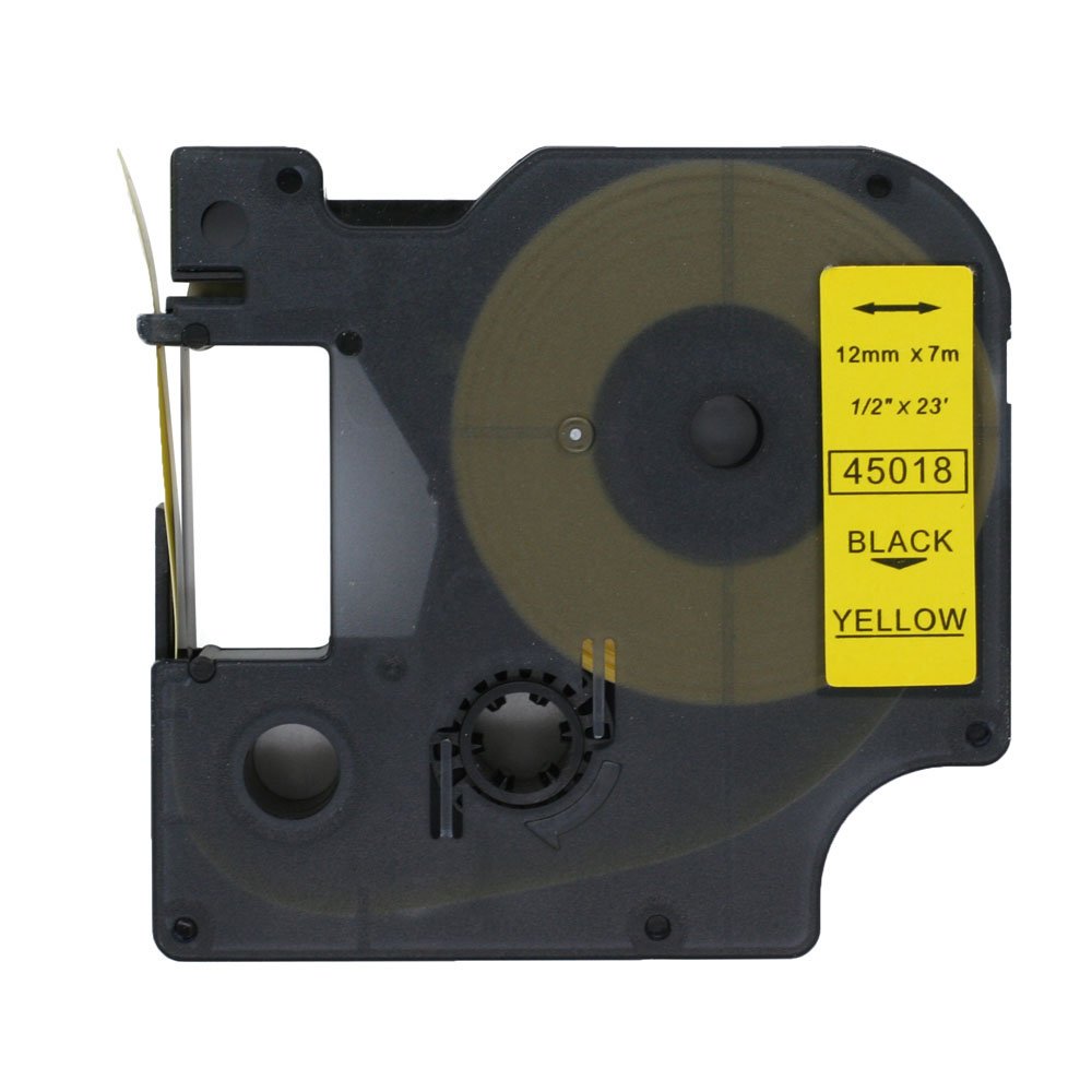 BROVACS 1 Pack Black on Yellow Label Tape Compatible for DYMO D1 45018 12mm 1/2" OPA2218