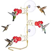 Skybooly Window Hummingbird Feeder 3 Station Handcrafted Copper Modern Hummingbird Feeder with Flower Ornament and 2 Strong Suction Cups for Bird Lover Gift