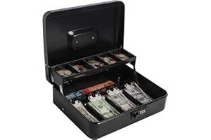 Kasten Cash Box with Combination Lock, Metal Money Box for Cash, 11.8"x 9.5"x 3.5", Large Black