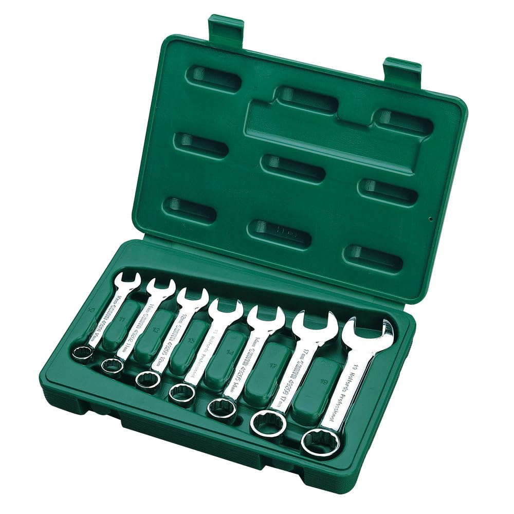 SATA ST09033SJ 7-Piece Metric Stubby Combination Wrench/Spanner Set, Polished, 10mm - 19mm, in Blow Mold Case
