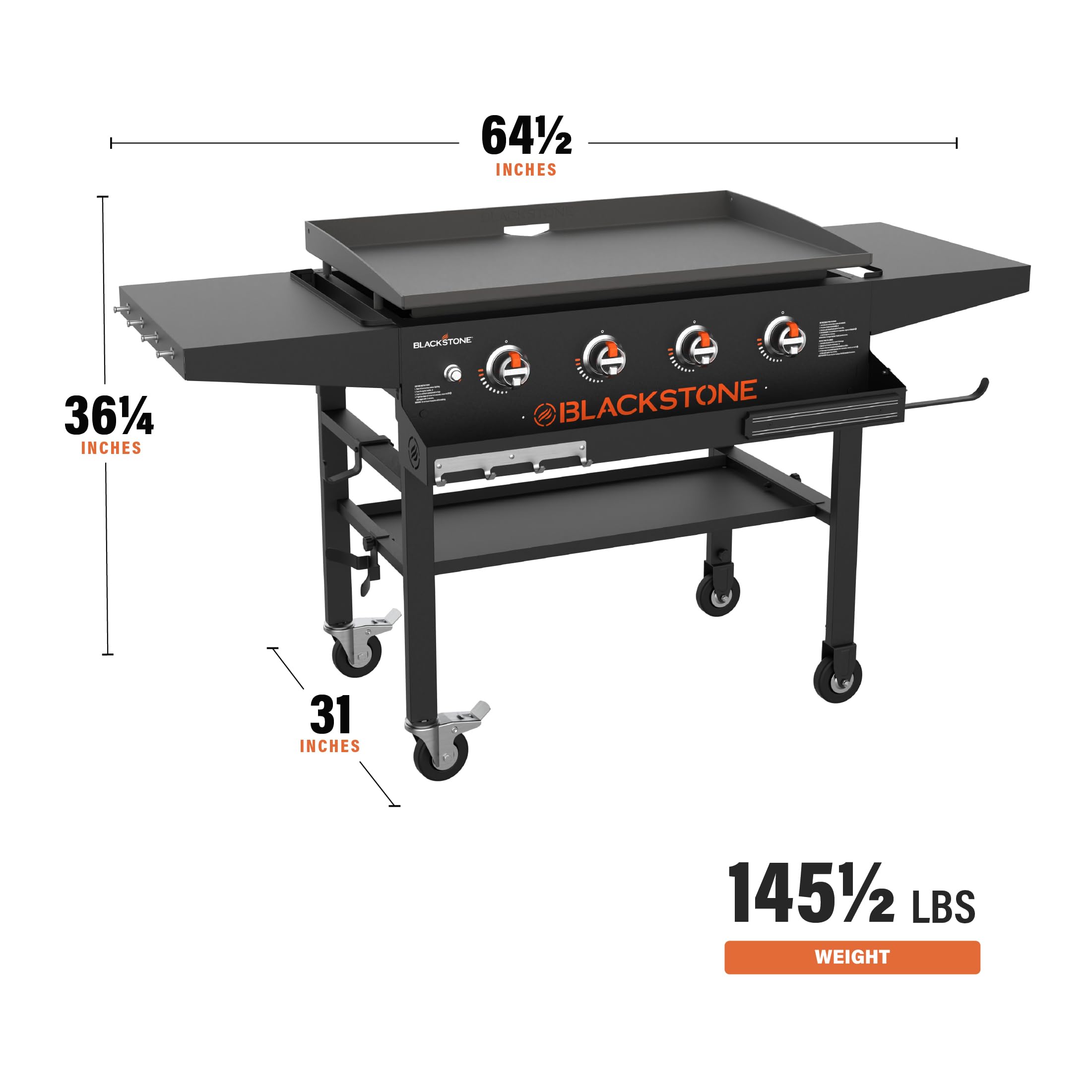 Blackstone 1984 Original 36 Inch Front Shelf, Side Shelf & Magnetic Strip Heavy Duty Flat Top Griddle Grill Station for Kitchen, Camping, Outdoor, Tailgating, Black