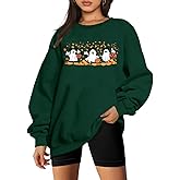 ECYJIO Halloween Sweatshirt Women Cute Ghost Sweatshirts Oversized Spooky Season Pullover Tops Casual Long Sleeve Tee Tops