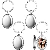 Liliaafar 4 Pcs Silver Heart Locket Keychains Stainless Steel Round Locket Key Chain That Hold Pictures for Valentines Gifts