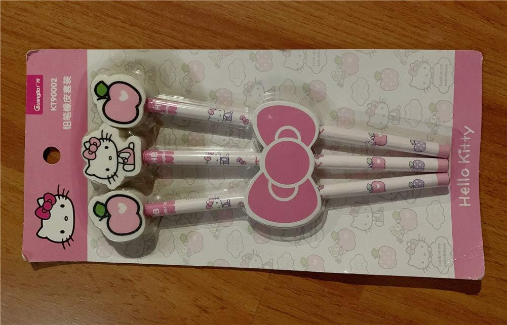 Yefashion 3pcs Hello Kitty Pencils+erasers Apple Girl Kid School Stationery Drawing Painting: Toys & Games