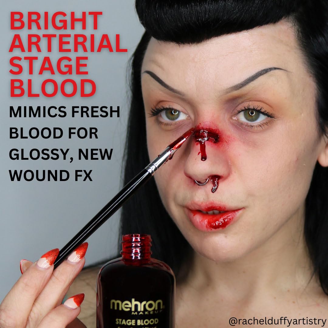 Mehron Makeup Stage Blood | Realistic For Halloween | Washable Fake Blood for Special FX, Stage & Screen, Halloween, & Cosplay (4.5 oz) (Bright Arterial)