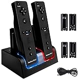 4 Charging Station for Wii Remote, TechKen Controller Charger Docking Station with Four 2800mAh Rechargeable Batteries (Updat