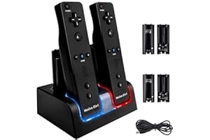 TechKen 4 Charging Ports Charging Station for Wii Controller, Includes 4 Rechargeable Batteries Wii Charger Wii Charger Docking Station (Updated Version)