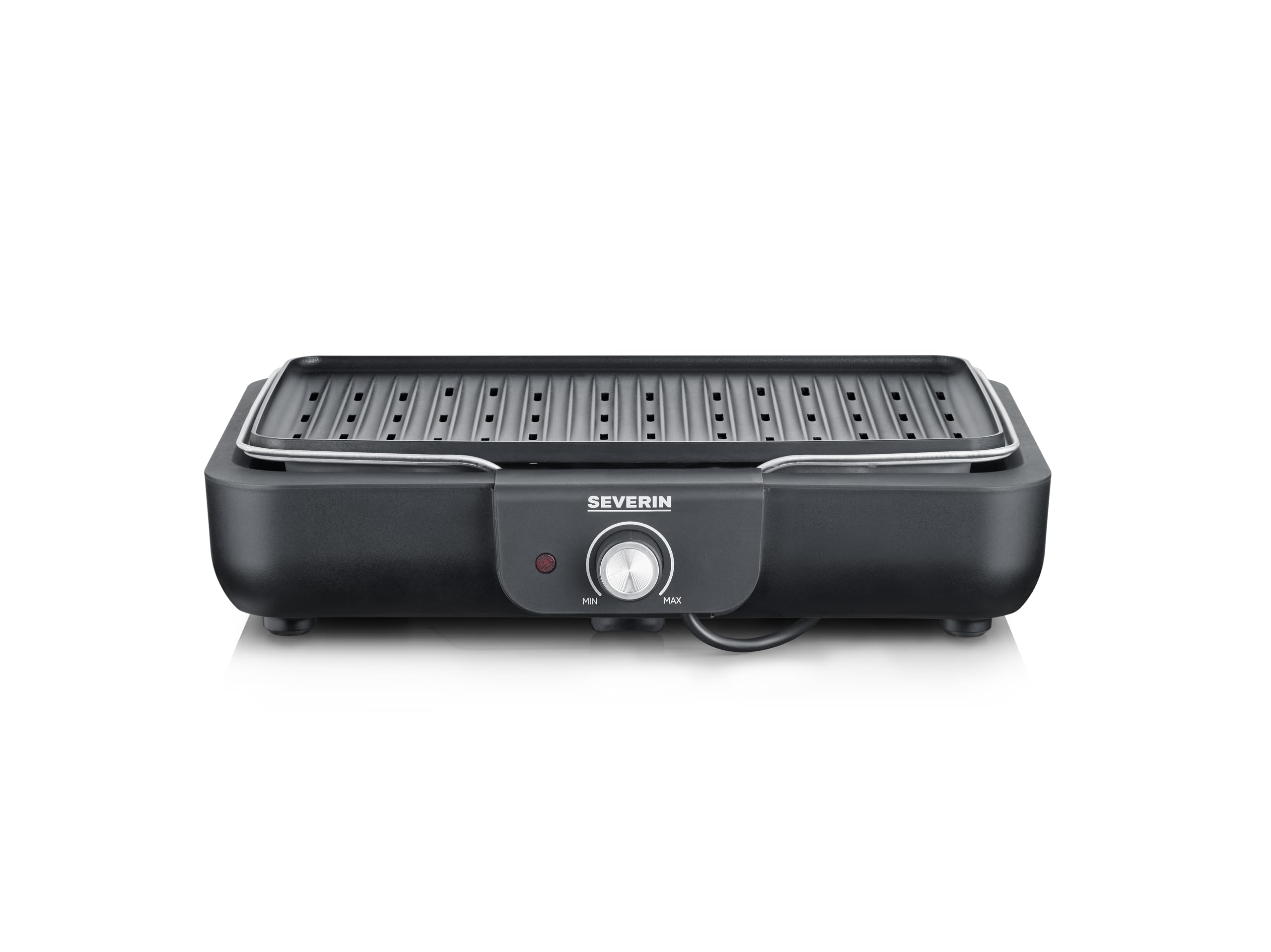 Severin Tischgrill mit Aluminium-Grillplatte, für drinnen und draußen, Alu-Druckgussplatte, Elektrogrill mit schnellem Grill-Start, einstellbar bis zu 230°C, 2.200 W, schwarz, PG 8556 5