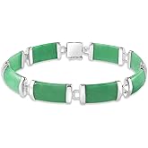 Belacqua Natural Green Jade Link Bracelet in Sterling Silver, Length - 7.5 Inches, Fashion Jewelry for Women, Gift Box Included