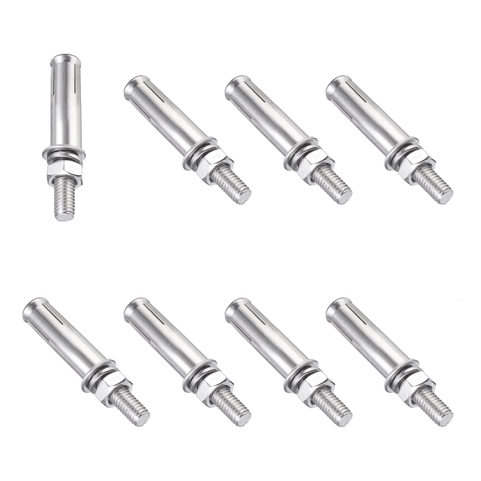 PATIKIL M8 x 60mm Expansion Bolts, 8Pcs 304 Stainless Steel Expansion Screw Bolts Sleeve Anchoring Fastener for Wall Concrete Brick Wall Drywall Air Conditioner, Silver