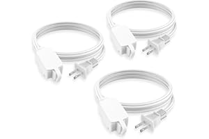 PLUGTUL Indoor Extension Cord 6 FT, 2 Prong White Extension Cord, 3 Polarized Outlets with Safety Cap Protect for Home Office, 16/2 SPT-2 ETL Listed, 3 Pack