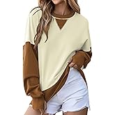 Half Hidden Women's Casual Color Block Sleeve Drop Shoulder Thumbhole Sweatshirt Soft Oversized Pullover Sweatshirts