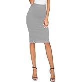 EXCHIC Women's High Waist Bodycon Pencil Skirt Stretchy Knee Length Midi Skirts for Busines Casual