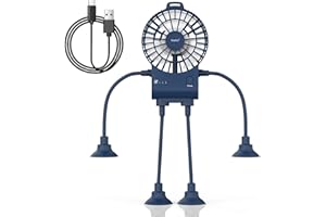 Simfree Portable Fan,Robot Desk Fan with Suckers-Rechargeable Portable Table Fan,3 Speeds Hands Free Fan for Home, Office,Game Room,Car and Outdoor Use-Navy