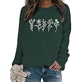 Lytiarul Flower Graphic Sweatshirt Women Vintage Floral Printed Long Sleeves Shirt Crewneck Hoodie Loose Fall Pullovers Tops