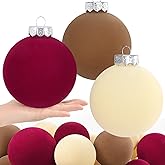 15 Pcs(3.9 In/100 mm) Velvet Christmas Ornaments Balls Set, Brown Red Neutral Christmas Tree Ornaments