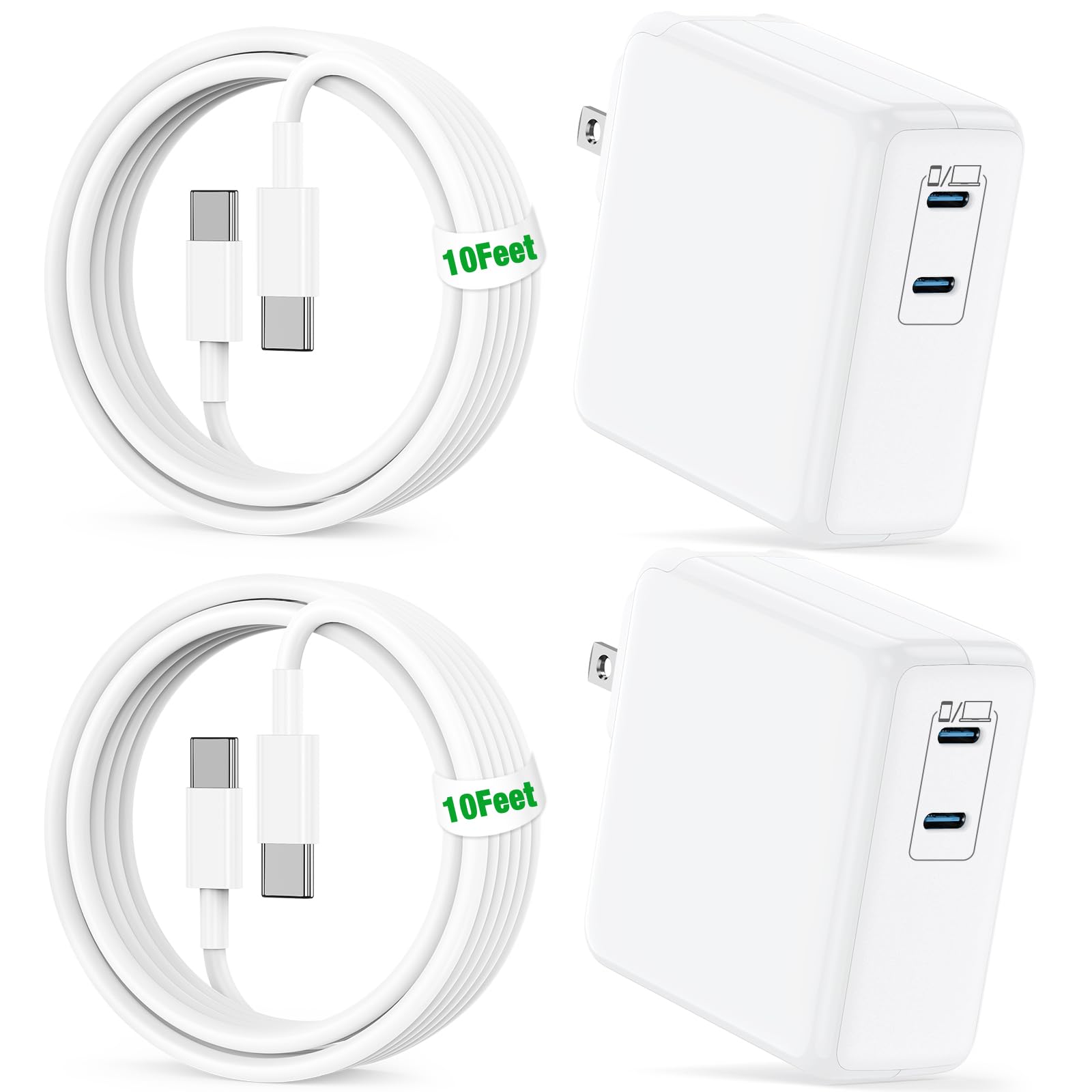 Mac Book Pro Charger and 10ft Type C to C Cable Cord Long,100W USB C Fast Charging Power Adapter for MacBook Pro/Air 16 15 14 13 inch/2025 2024 2023 2022 2021/M5 M4 M3 M2M1/Laptop,iPad,iPhone 17 16 15 Image