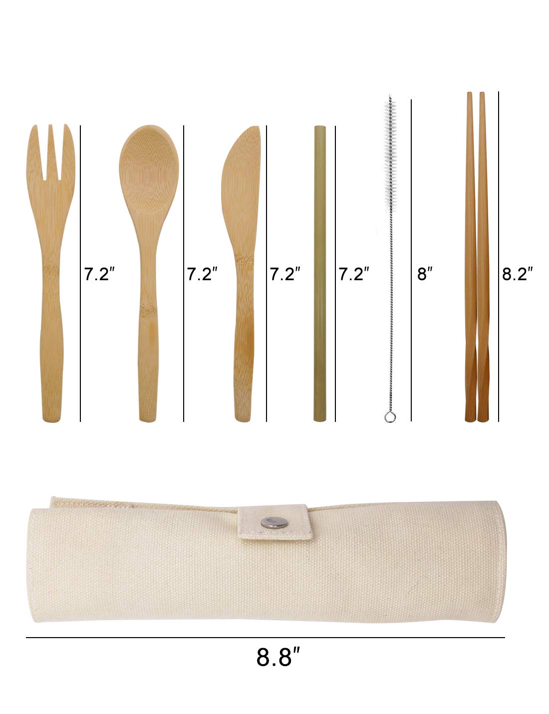Bamboo Cutlery Set, Travel Cutlery Set Eco Friendly Flatware Set Camping Cutlery Set with Travel Pouch Knife Fork Spoon and Chopsticks Straw by HansGo