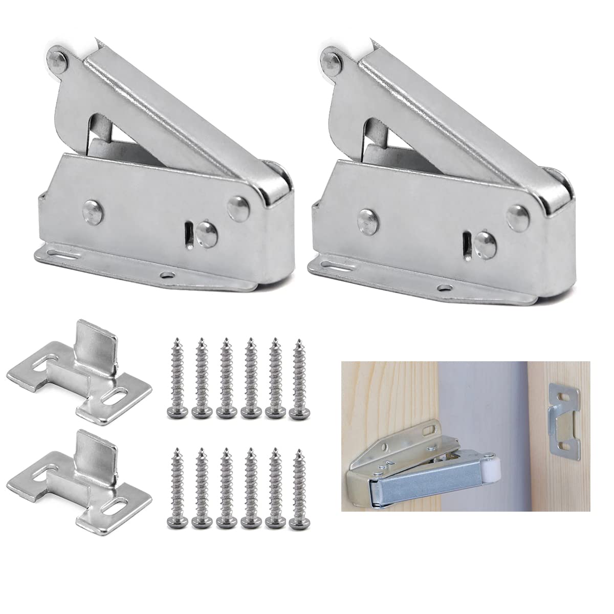 2 X Quick Automatic Door Spring Catch for Press to Open Cupboard Doors and Loft Attic Hatches, Cold-Rolled Steel
