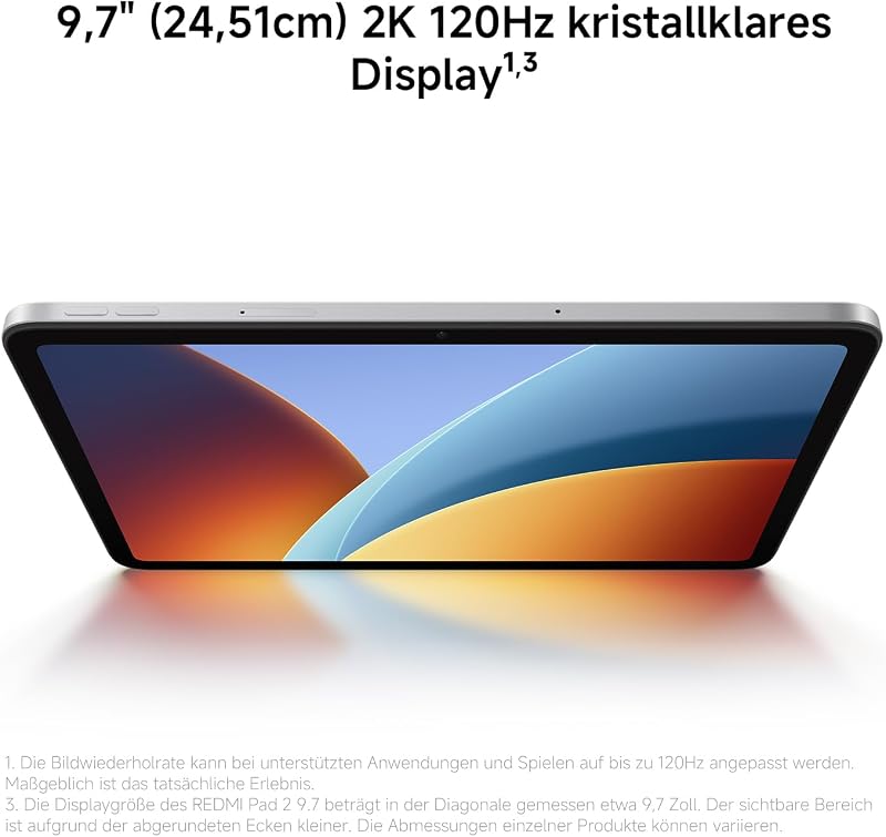 Redmi Pad 2 Tablet 9,7 Zoll, 4GB + 64GB, Snapdragon 6s Gen 2, 2K 120Hz Display, 7600mAh Akku, Graphite Grau, 3 Jahre Garantie, ohne Ladegerät