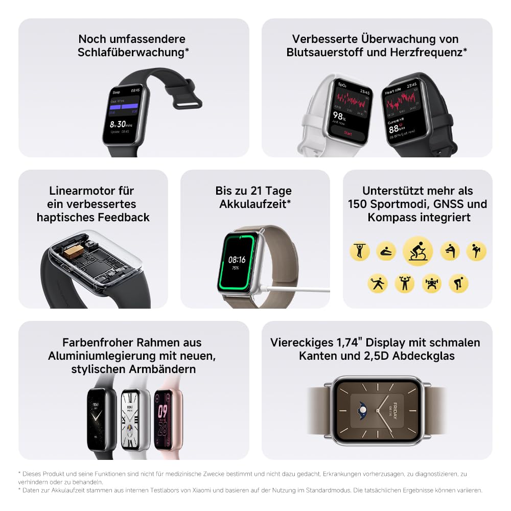 XIAOMI Smart Band 9 Pro Moonlight Silver – 1.74 Zoll AMOLED, 1200 nits Helligkeit, 21 Tage Akku, 150+ Sportmodi, 5ATM Wasserfest, GNSS, Herzfrequenz & SPO₂-Sensor, Bluetooth 5.4, 60Hz Refresh