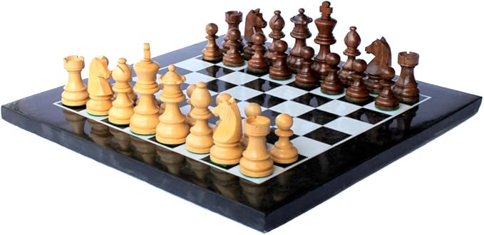 StonKraft 12x12 Collectible Black Marble Chess Board Game Set (Delivery < 7 Days)