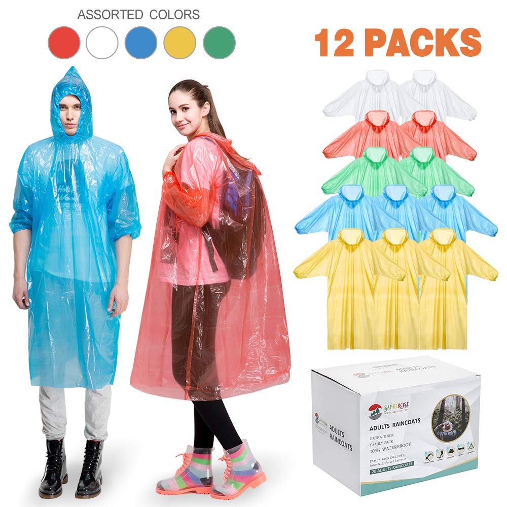 SaphiRose Disposable Rain Ponchos Jackets Emergency Raincoats Family