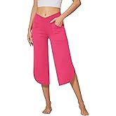 G4Free Capri Pants for Women Wide Leg Yoga Pants for Summer Flowy Capris Loose Casual Cropped Pants with Pockets