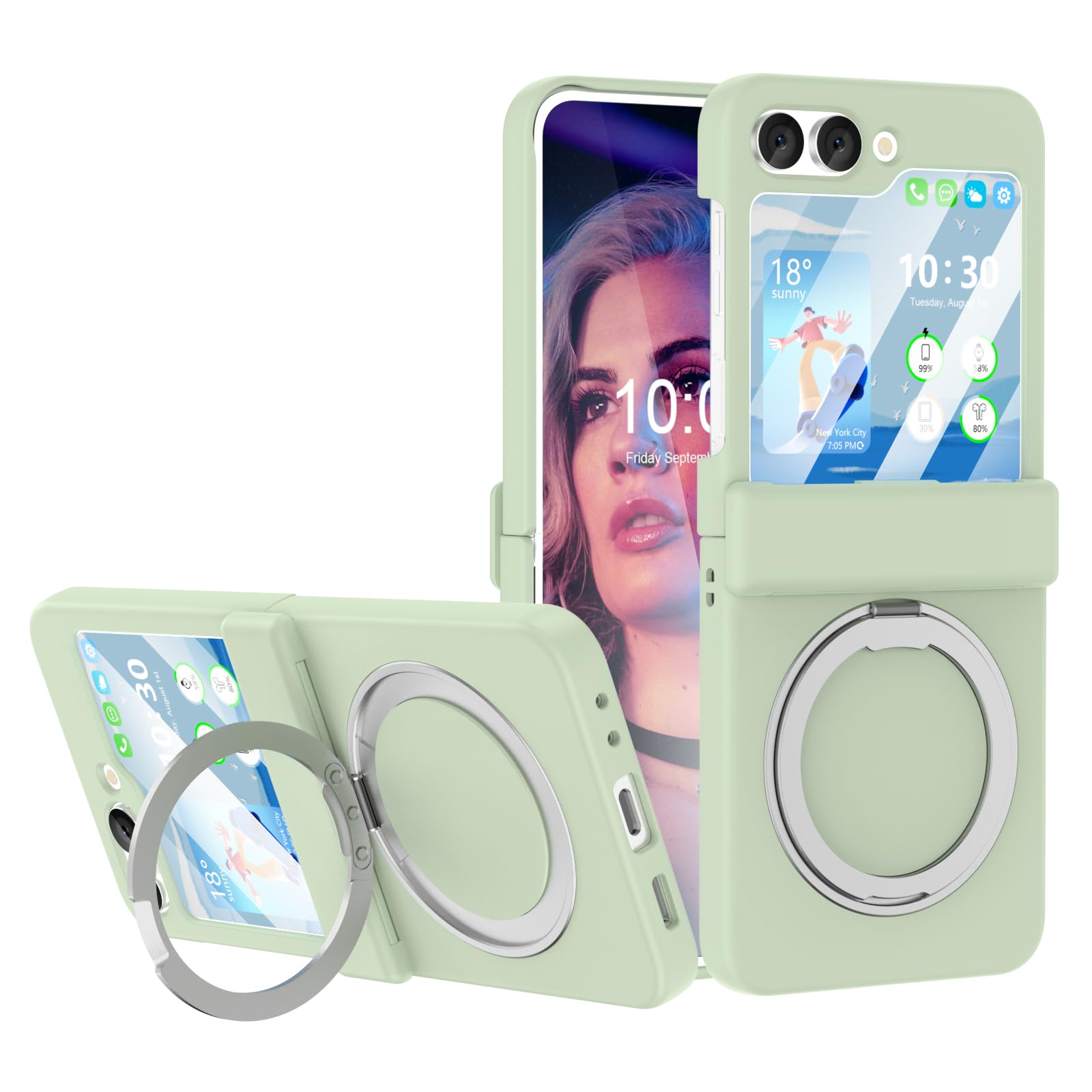 Designed for Galaxy Z Flip 5 Case Magnetic with Hinge Protection & Kickstand [Compatible with MagSafe] for Samsung Flip 5 Slim Protective Phone Case Cover for Z Flip 5 5 G (Green)