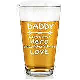 Father’s Day Gifts for Dad, Daddy A Son’s First Hero A Daughter’s First Love Beer Glass - 15 Oz Dad Beer Glass, Dad Gifts fro