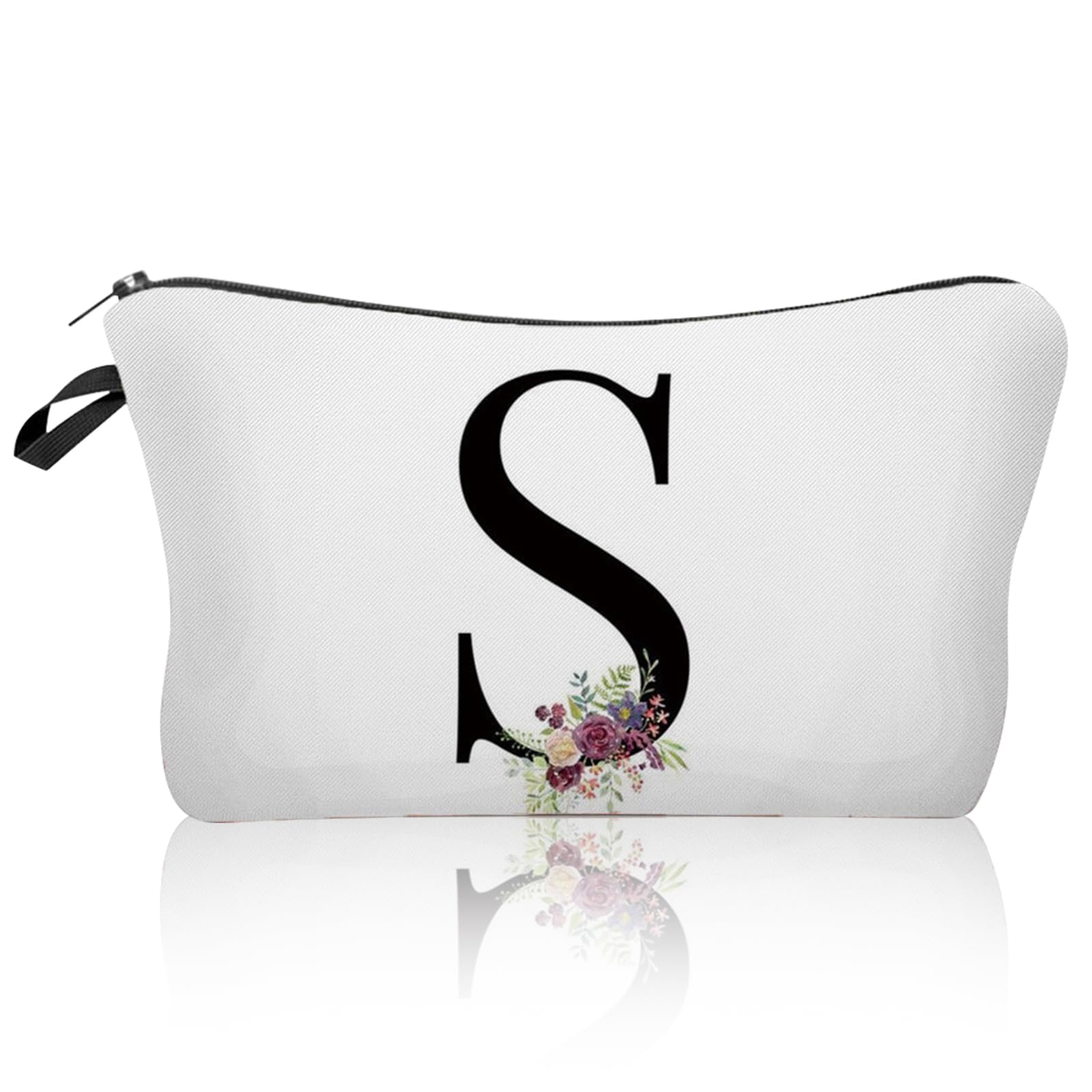 Personalized Alphabet Flower Print Cosmetic Bag,Waterproof Cosmetic Bag,Travel Makeup Bag,Printed Storage Bag,Bride Bridesmaid Cosmetic Pouch Gifts for Women Girls,Mum,Sisters