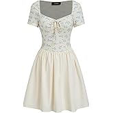 CIDER Floral Print Knotted Mini Dress Square Neck Short Sleeve Casual Sundress