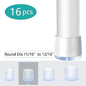 MelonBoat Non Slip Chair Leg Caps, Bar Stools Floor Protectors, Furniture Grippers Tips, 16 Pack, Round Dia 11/16 to 12/16 inch (1.7-1.9cm)