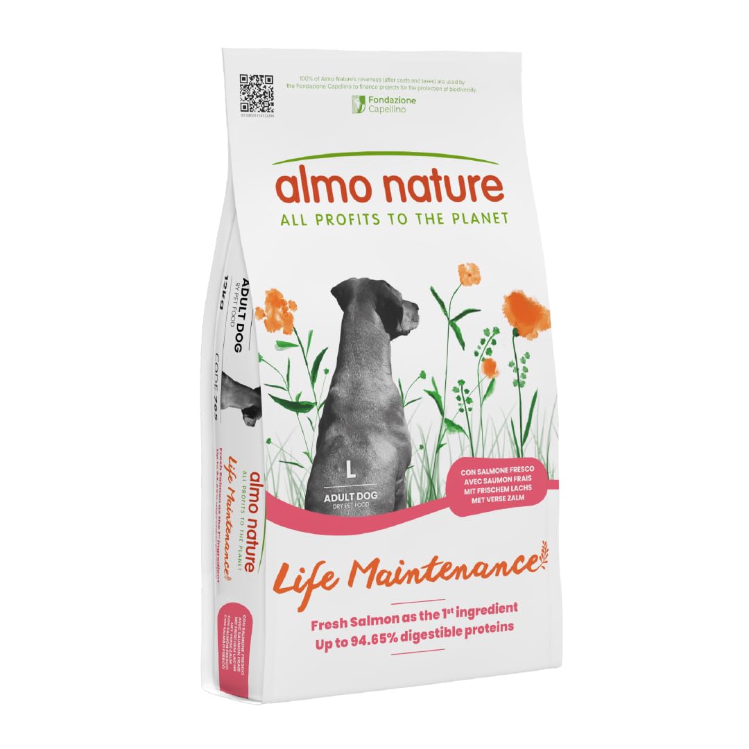 Almo Nature Life Maintenance Dry Dog Food L Salmon 12 kg – Complete Kibble for Adult Large Breed Dogs