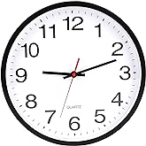12 In Wall Clock,Analog,Silent Non Ticking,Battery Operated,Easy Read,Large | Modern Quartz Clock,For Home,Office,School,Black Frame,White Dial,Big Num.