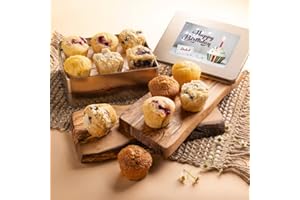 Dulcet Gift Baskets Happy Birthday Old Fashioned Muffins Assortment with Delectable Flavors- Blueberry, Cranberry, & Banana, Birthday Gift for Mom, Dad, Him, Her, Student, Military, Teens, Friends,