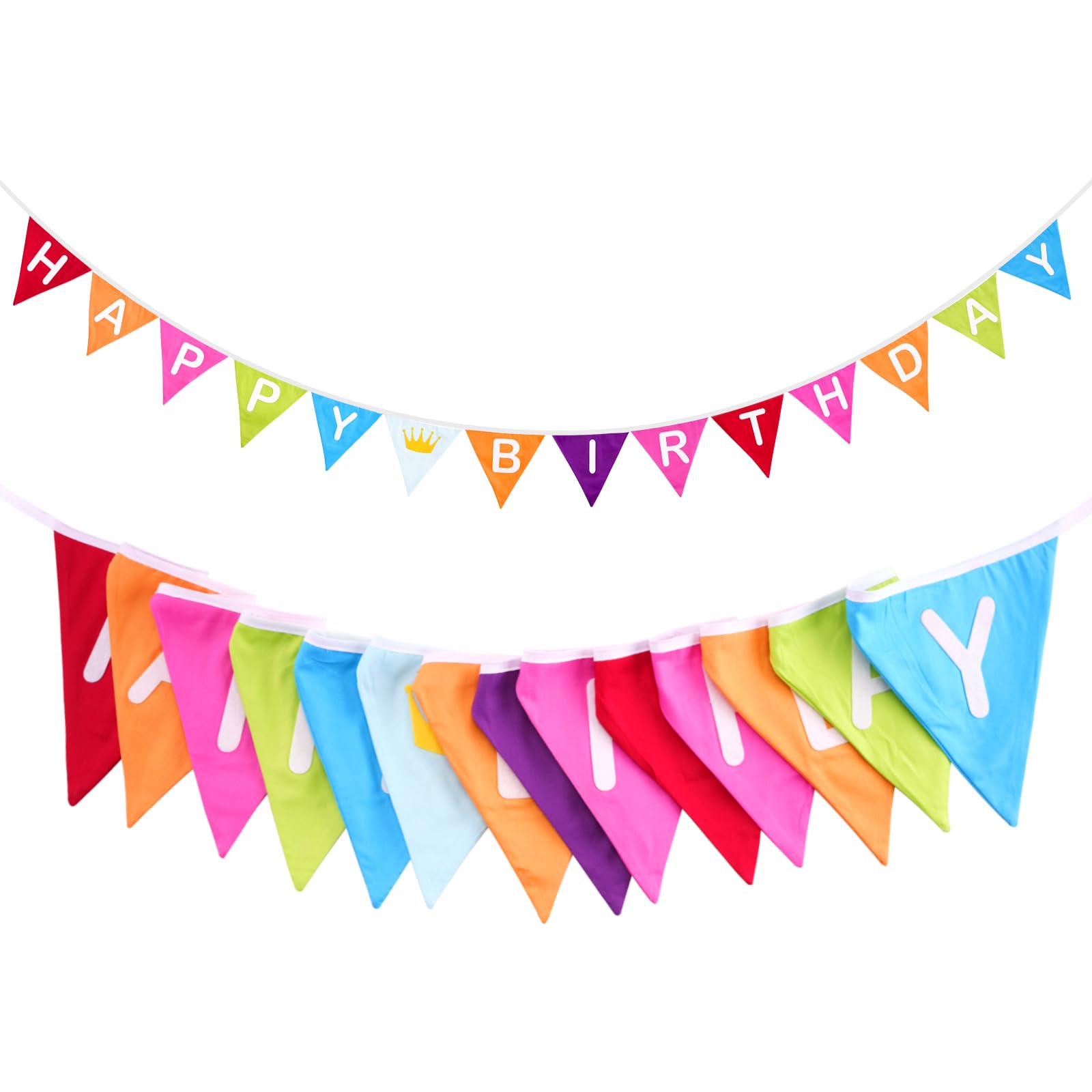 G2PLUS Happy Birthday Fabric Banner, 3.3M Double Sided Floral Triangle Bunting with 12PCS Floral Pennants for Brithday Party Bedroom Decorations-Multicoloured