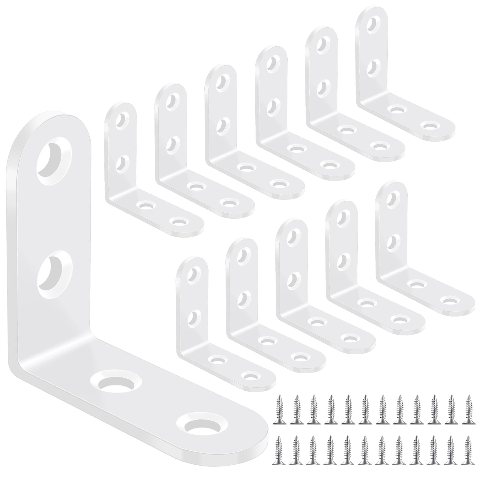 Yeepeo 12 Pcs Corner Bracket 50 × 50mm, White Right Angle Bracket 90 Degree Carbon Steel L Bracket Corner Brace with 48 Screws Small Brackets L Shaped bracket for Wood Furniture Fixation
