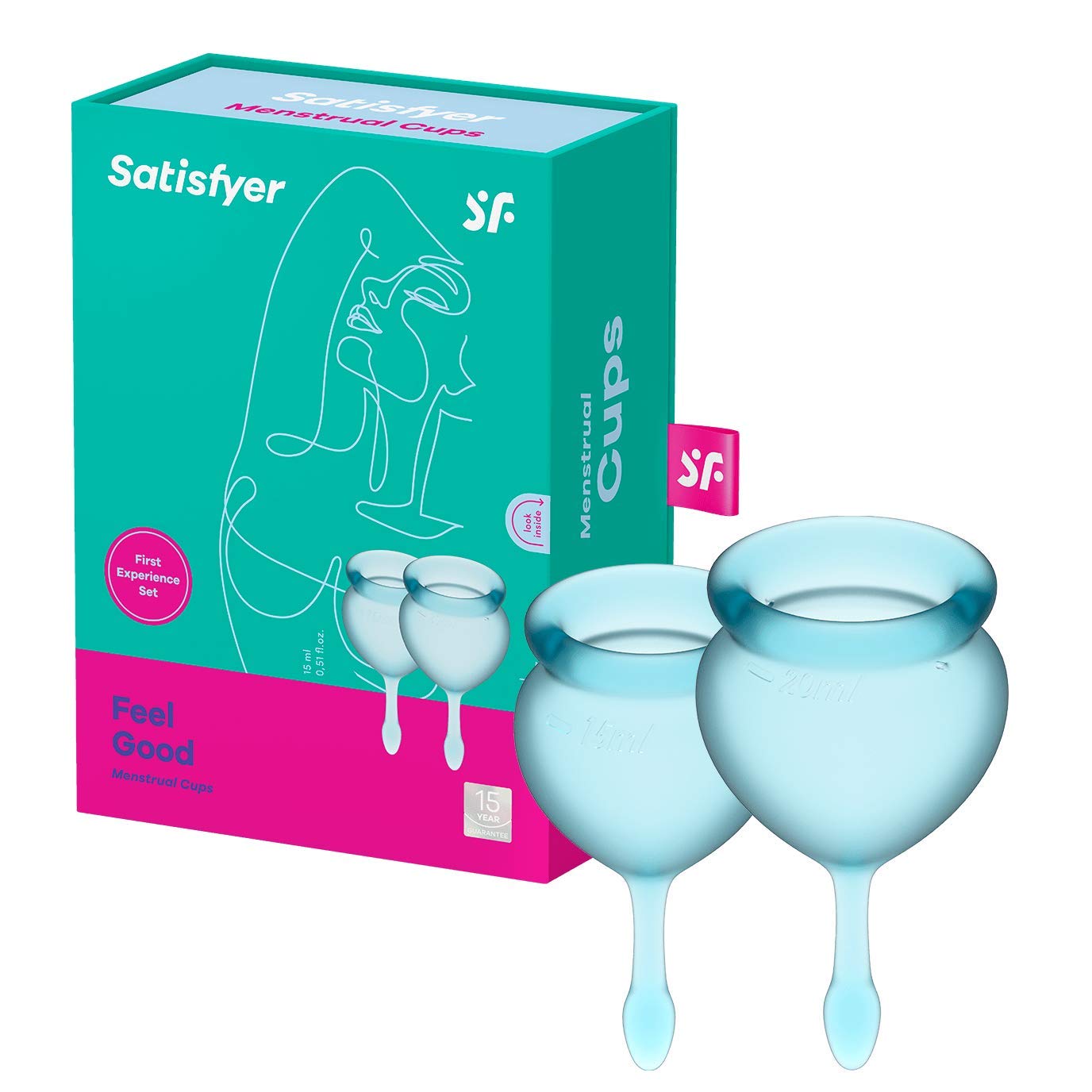 Satisfyer Feel Good Menstrual Cup 2 Pieces | Reusable & Sustainable Menstrual Cups, 15 & 20 ml | Easy to Clean & Comfortable | Long-Lasting Protection Medical Silicone: Blue