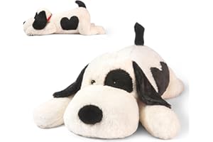 ZPIUU 15" Black & White Weighted Dog Stuffed Animals - 1.5 lbs Small Cute Plush Puppy Pillow for Boys & Girls, Soft Gift for Kids and Adults
