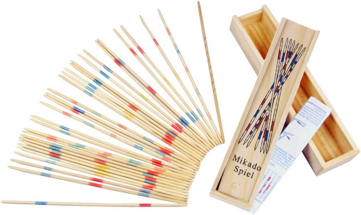 Jullynice Baby Educational Wooden Traditional Mikado Spiel Pick Up Sticks Tool with Box Game Developing Math Ability