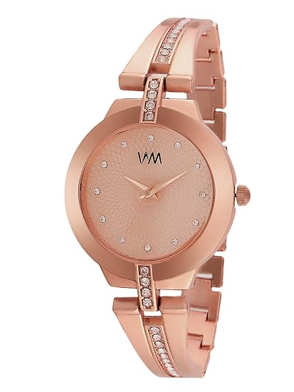 Analogue Women's Watch (Gold Dial Rose Gold Colored Strap)