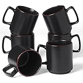 famiware Coffee Mugs Set of 6, Nebula 14oz Coffee Mugs, Ceramic Cup Set with Handle for Latte, Tea, Milk, Cappuccino, Cocoa, Matte Black