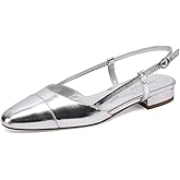 Slingback Flats for Women Two Toned Double Strap Block Low Heel Flats Classic Womens Sandals Comfortable Dressy